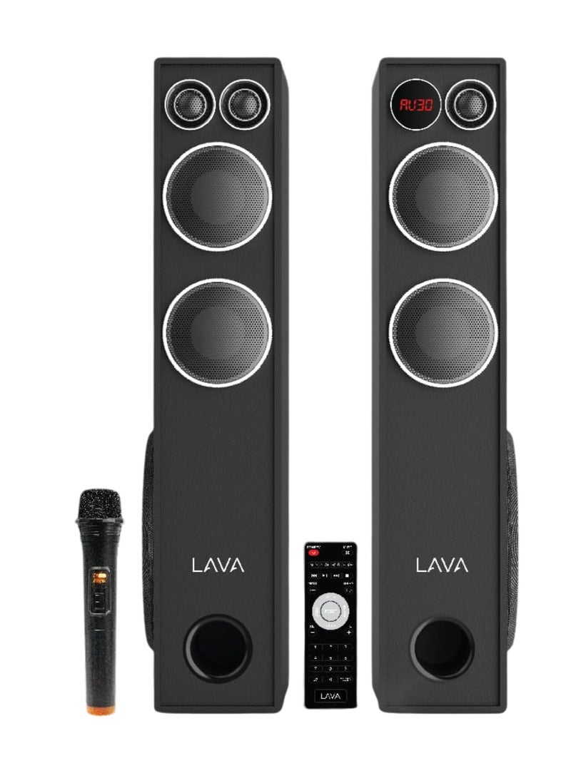LAVA Tower 5000 Bluetooth Tower Speaker 25W with Wireless Microphone, Remote Control, LED Display – USB, AUX, FM Radio